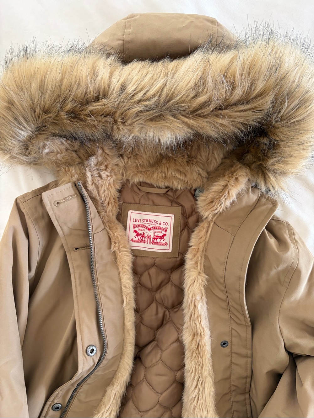 Levi's Tan Faux-Fur Trim Parka Jacket - Never Worn